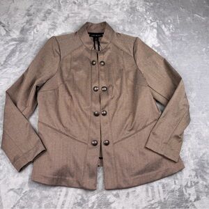 Lane Bryant Jacket 16 Beige Herringbone Stretch Knit Silver Buttons Preppy